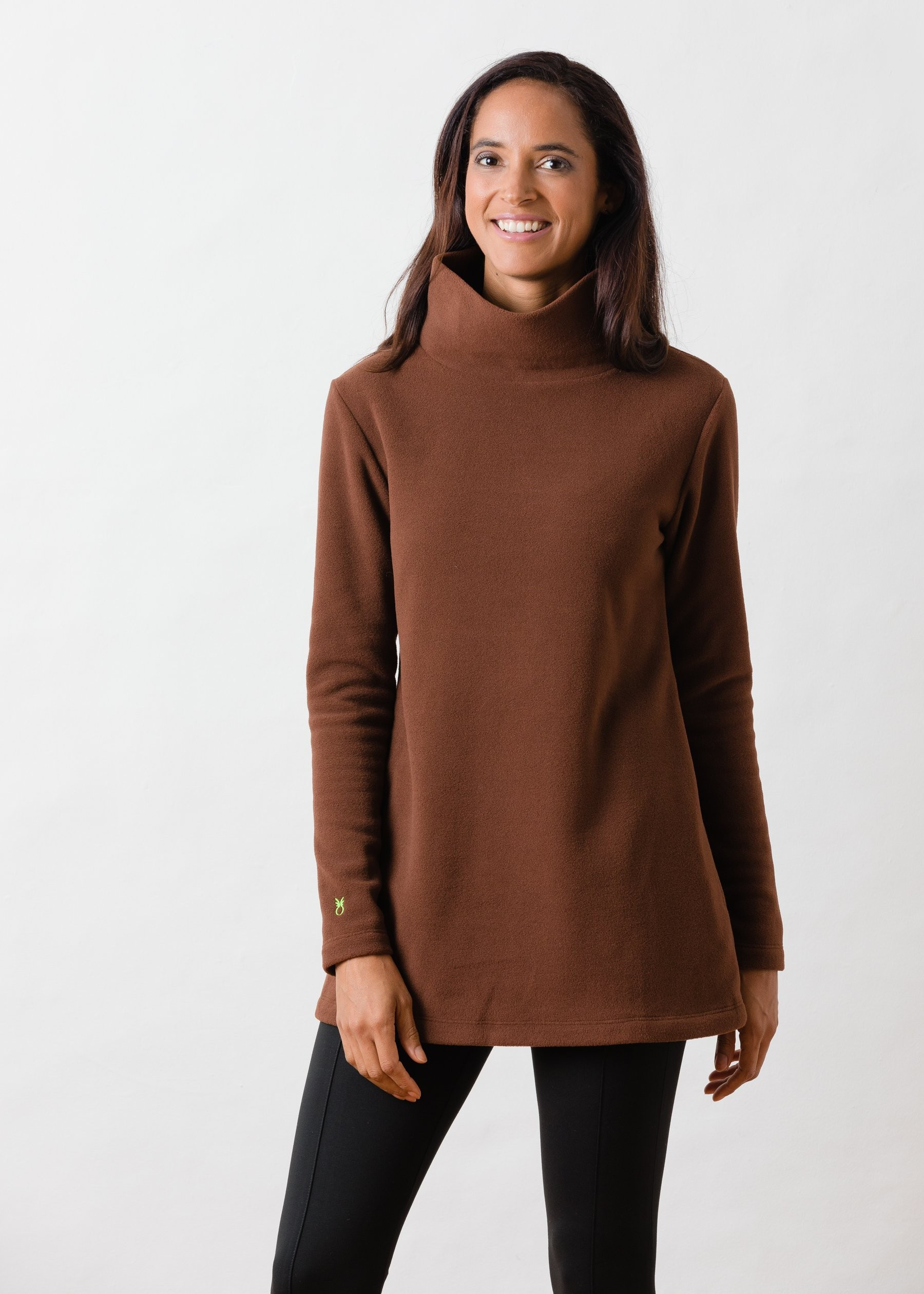 Women's Cobble Hill Turtleneck (Cocoa), Size L (10-12) - Cozy Fleece Turtleneck Sweaters | Dudley Stephens