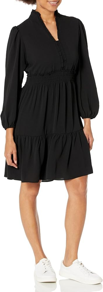 London Times Women's Stand Collar Tiered Dress with Smocking and Ruffle Details | Amazon (US)