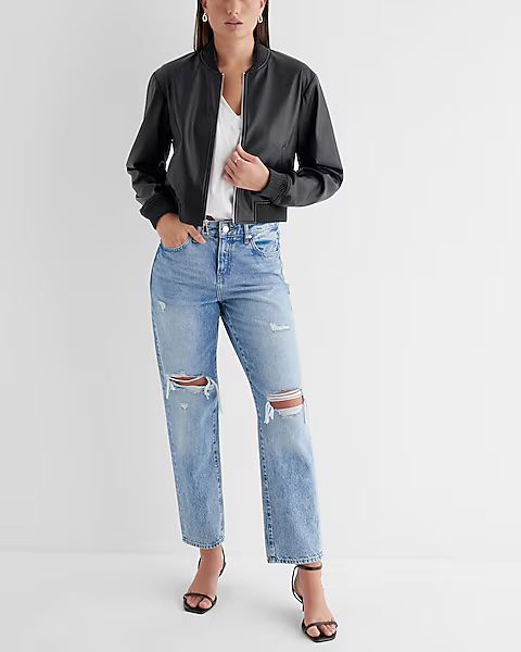 Faux Leather Cropped Bomber Jacket | Express