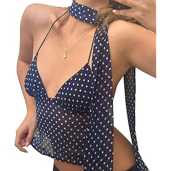 Women Y2K Cami Tank Top Polka Dot Sleeveless V Neck Crop Top Sexy Lace Trim Spaghetti Strap Camis... | Amazon (US)