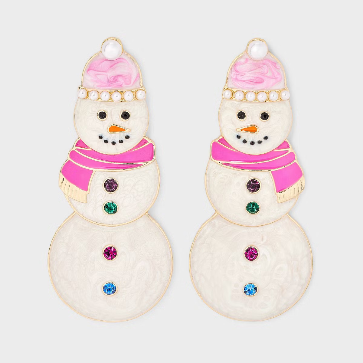 Snowman Post Drop Earrings - White/Pink | Target