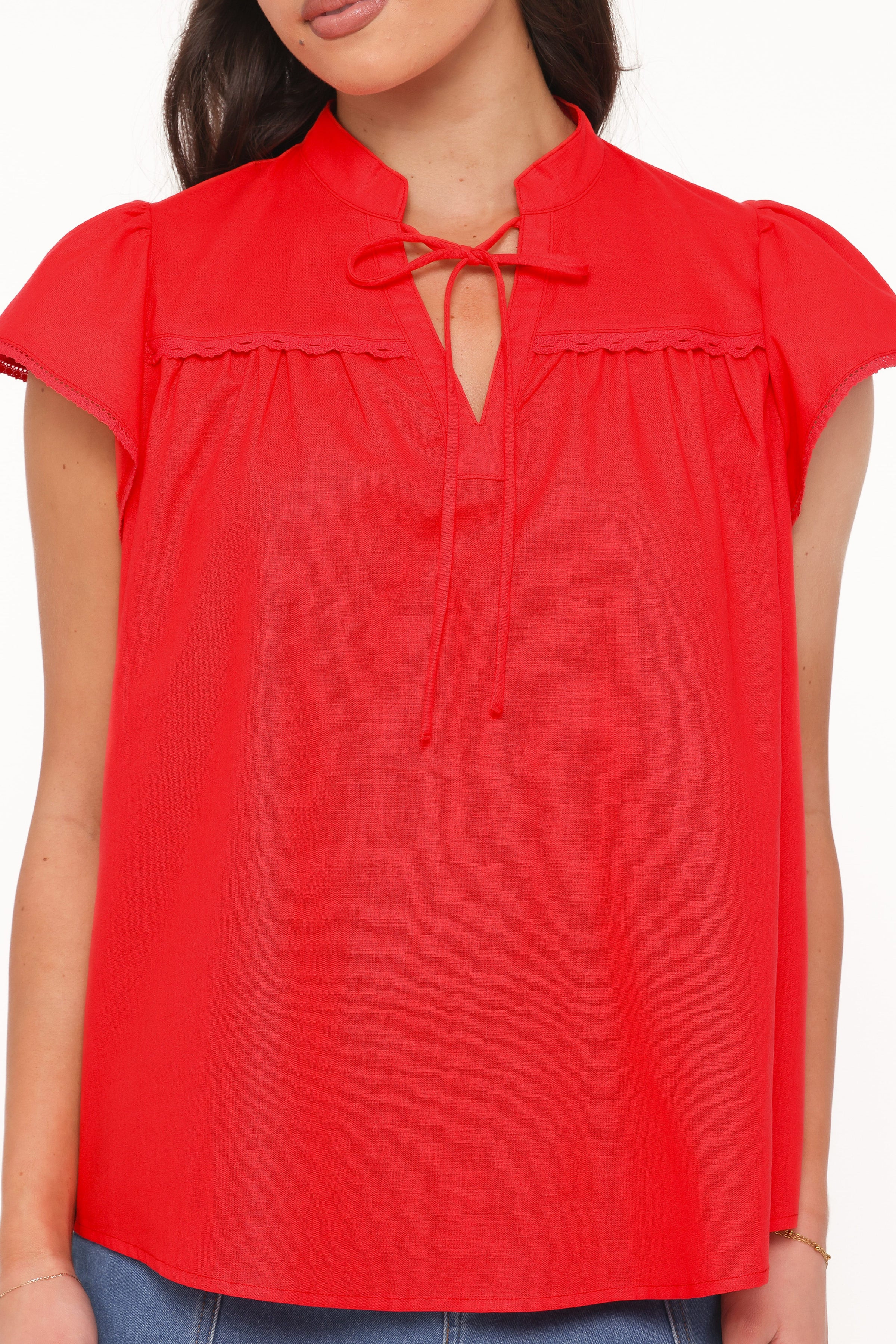 Kylie Flutter Sleeve Top - Red | Petal & Pup (US)