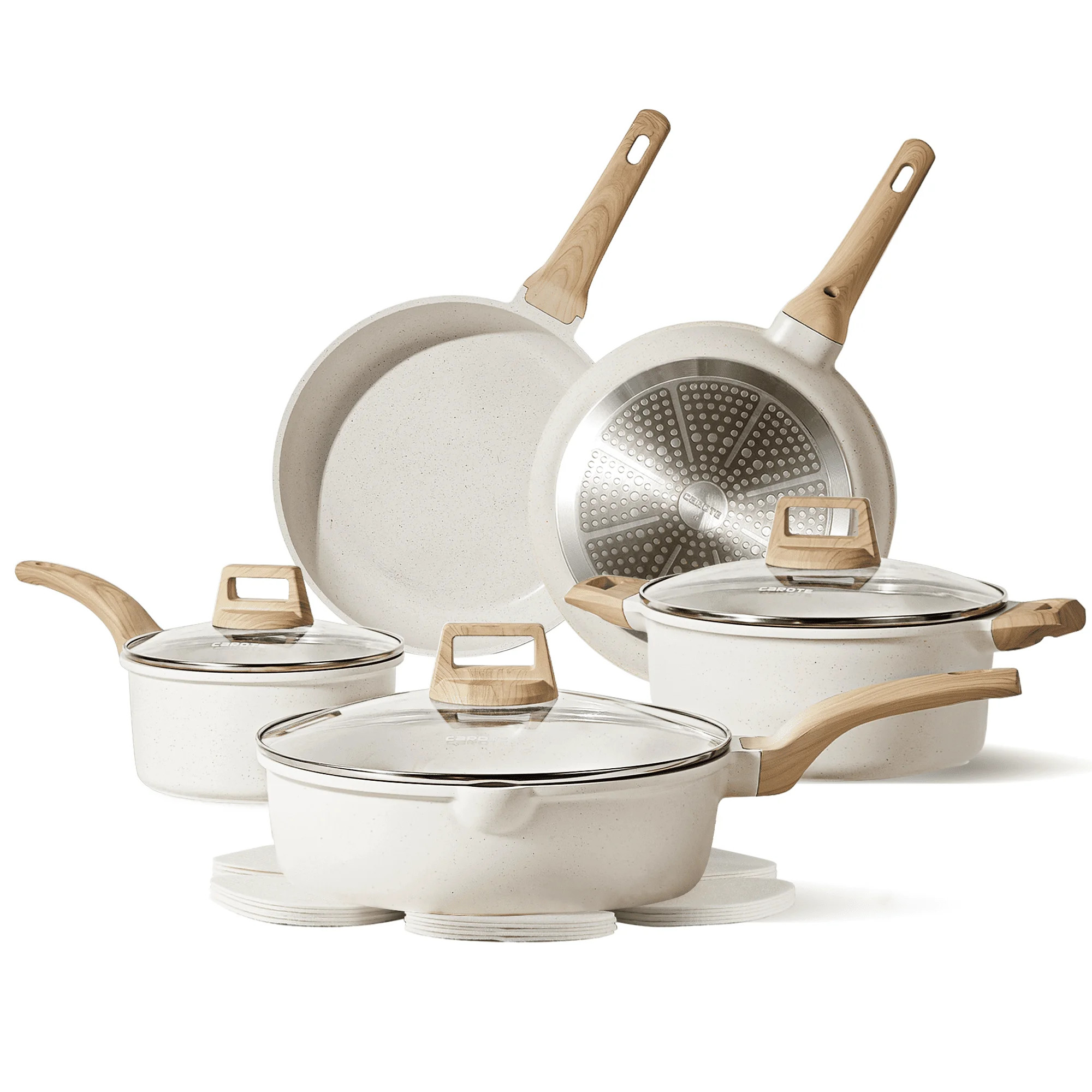 Carote Nonstick Cookware Sets, 12 Pcs Granite Non Stick Pots and Pans Set, Induction Cookware, Wh... | Walmart (US)