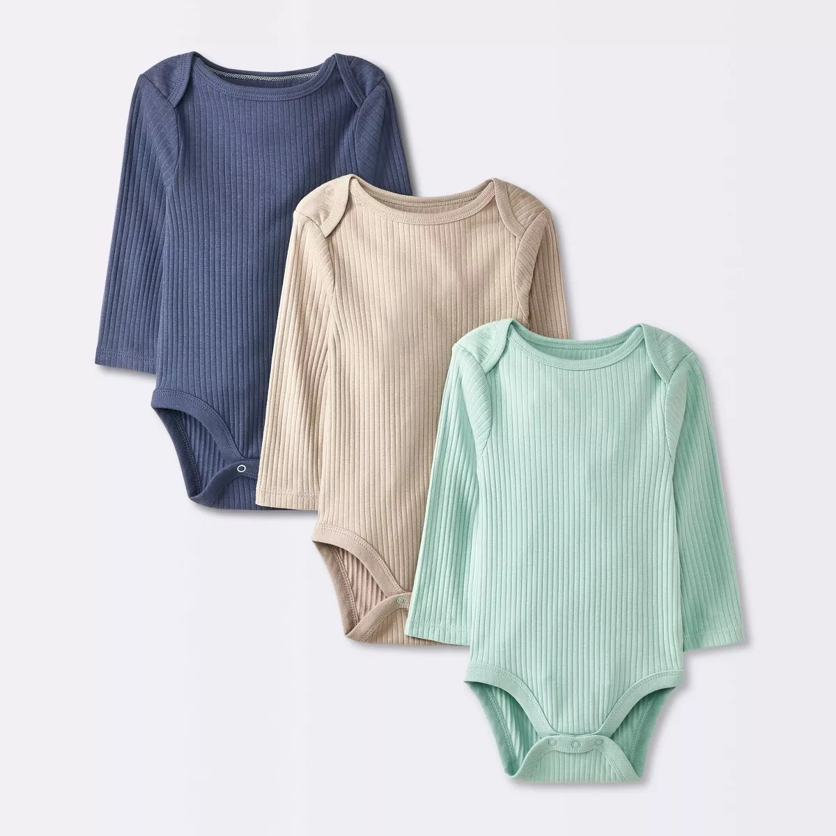 Baby 3pk Solid Long Sleeve Wide Ribbed Bodysuit - Cloud Island™ | Target