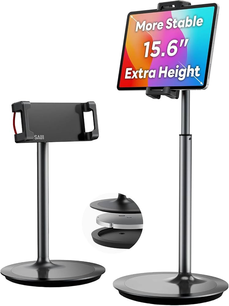 SAIJI iPad Stand for Desk - Height Adjustable & Weighted Base Phone Holder | Amazon (US)