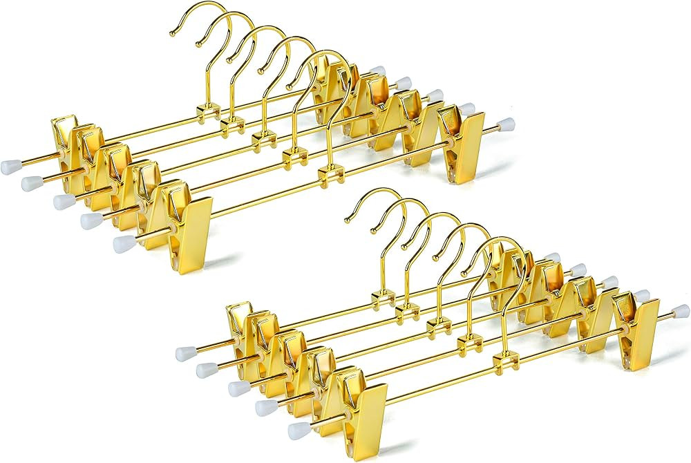 Amber Home 10 Pack Shiny Gold 12 Inch Metal Pants Skirts Hanger, Sturdy for Slacks Trousers with ... | Amazon (US)