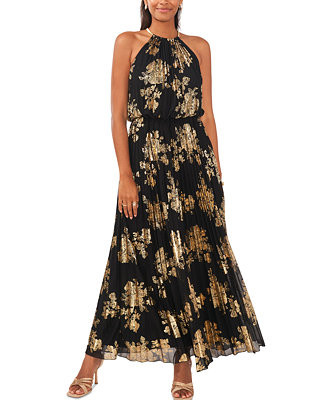 Metallic-Print Pleated Blouson Gown | Macy's