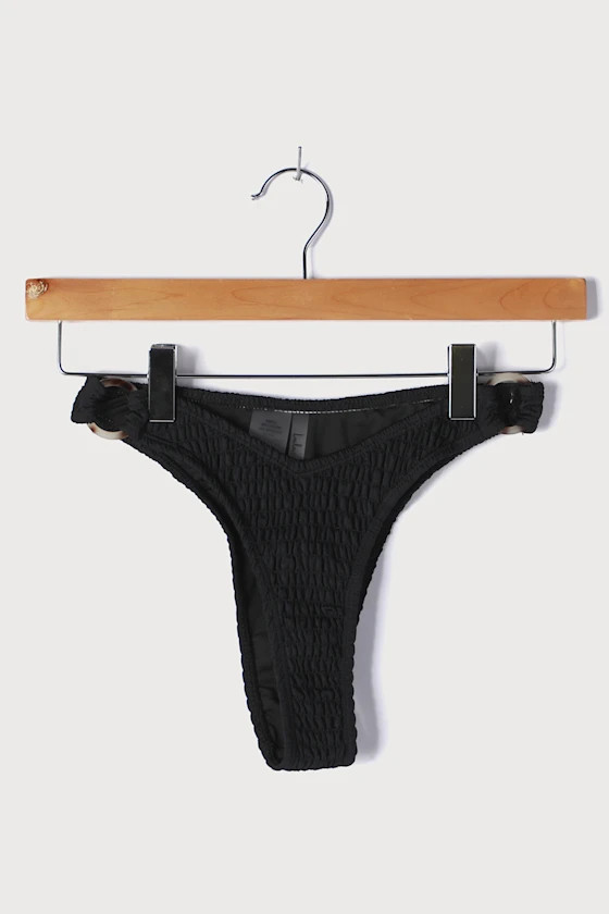 Cabana Life Black Smocked High Cut Bikini Bottoms | Lulus (US)