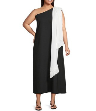 Sugarlips Plus Size Fringe Drape One Shoulder Maxi Dress | Dillard's | Dillard's