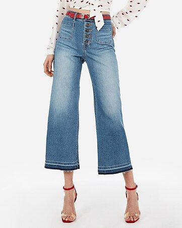 high waisted button fly wide leg cropped jeans | Express