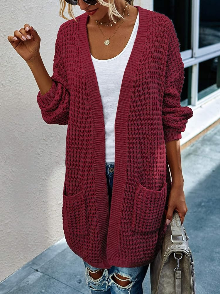 TEMOFON Women Open Front Cardigan Long Sleeve Casual Knit Lightweight Color Block Long Cardigans Swe | Amazon (US)