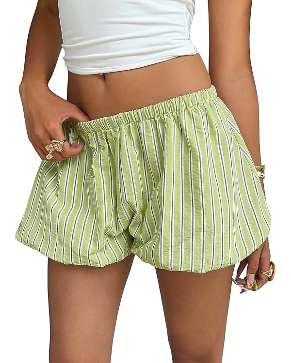 SOLY HUX Women's Y2k Striped Bubble Shorts Elastic Low Rise Puffy Balloon Summer Mini Shorts | Amazon (US)