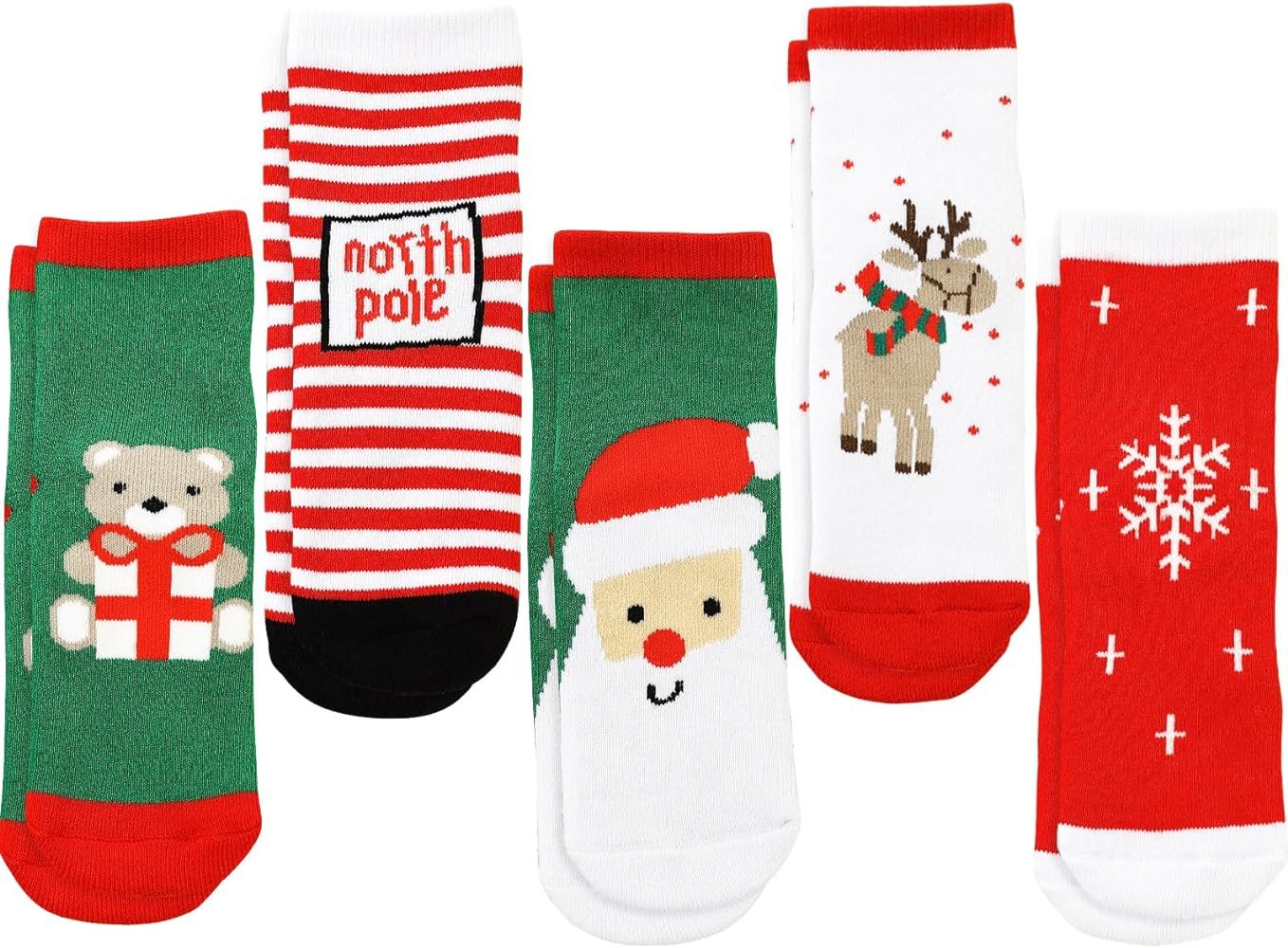 SNUG STAR 5 Pairs Christmas Socks Children Xmas Socks Crew Cotton Socks for 1-3/3-5/6-8/9-12 Chil... | Amazon (US)