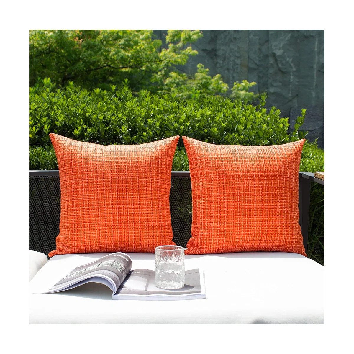 Orange Set Of 2 Waterproof Textured Woven Throw Pillow covers– Outdoor & Indoor 18"x18" (Set of... | Wayfair North America