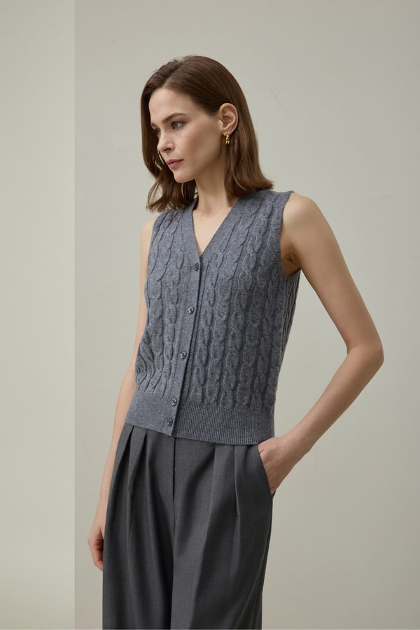 Washable Cable-Knit Wool Waistcoat | LILYSILK