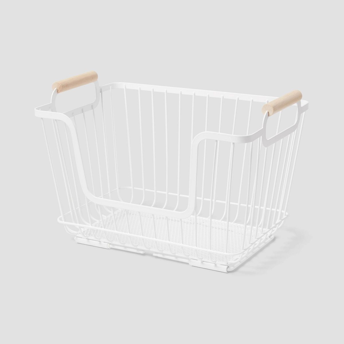 Metal Nesting Squre Wire Pantry Basket with Rubber Wood Handle White - Brightroom™ | Target
