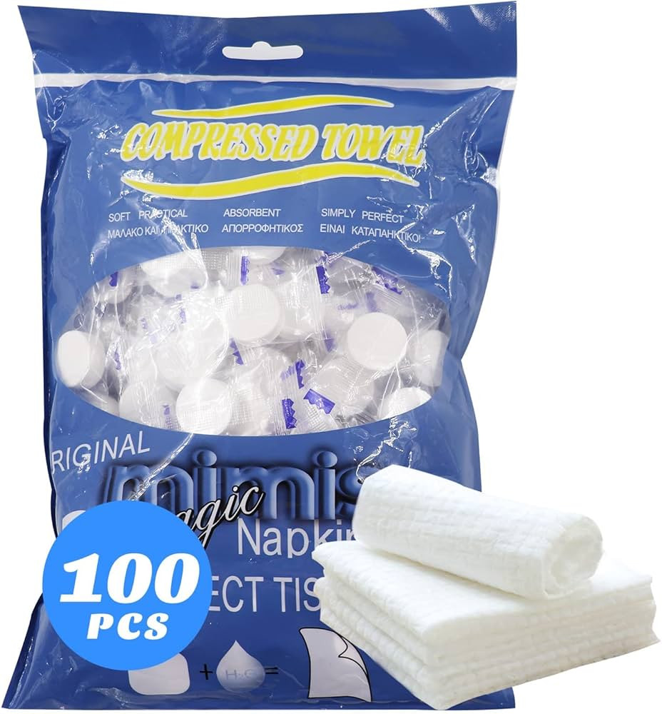 100 Pcs Mini Compressed Towels, Disposable Face Compressed Towel, Compressed Hand Wipe, Camping t... | Amazon (US)