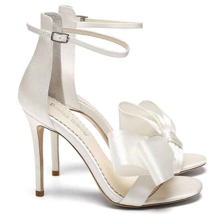 Asymmetrical Open Toe Bow Wedding Heels | Bella Belle Shoes