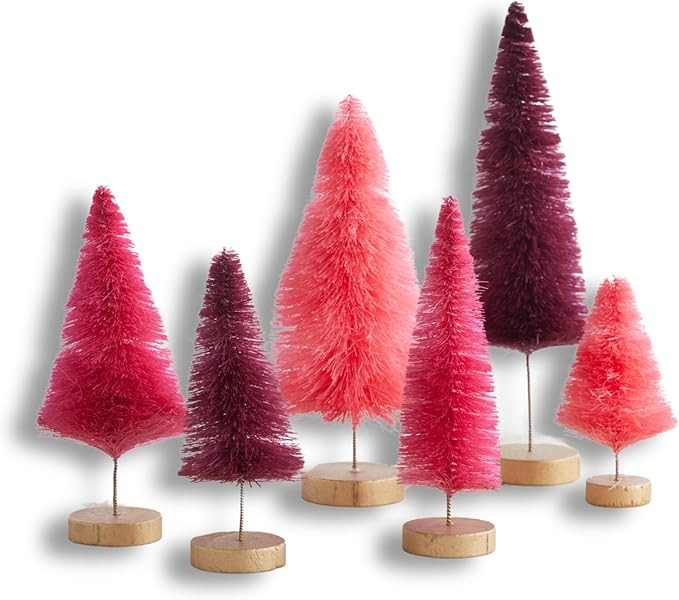 Bottle Brush Trees Set of 6 Hand-Dyed, Pink for Teens Room, Mantel Accent, Winter Kitchen Table S... | Amazon (US)