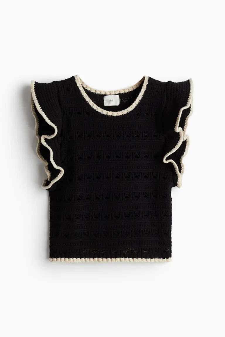 Pointelle-knit Top - Black - Ladies | H&M US | H&M (US + CA)