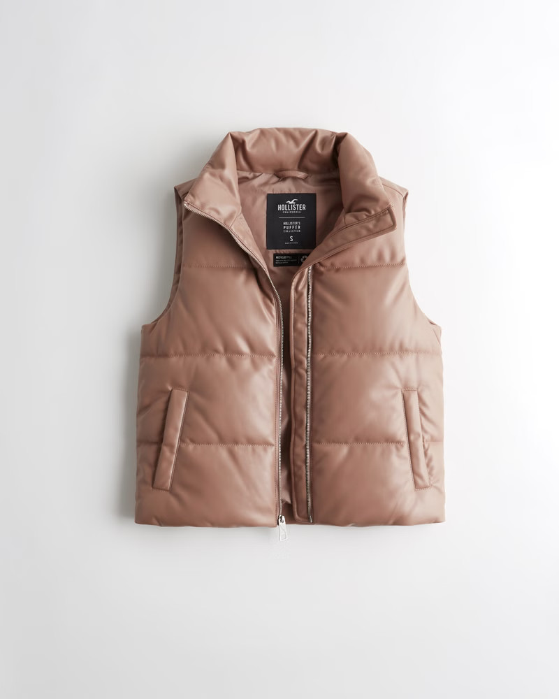 Girls Faux-Leather Puffer Vest | Girls Jackets & Coats | HollisterCo.com | Hollister (US)