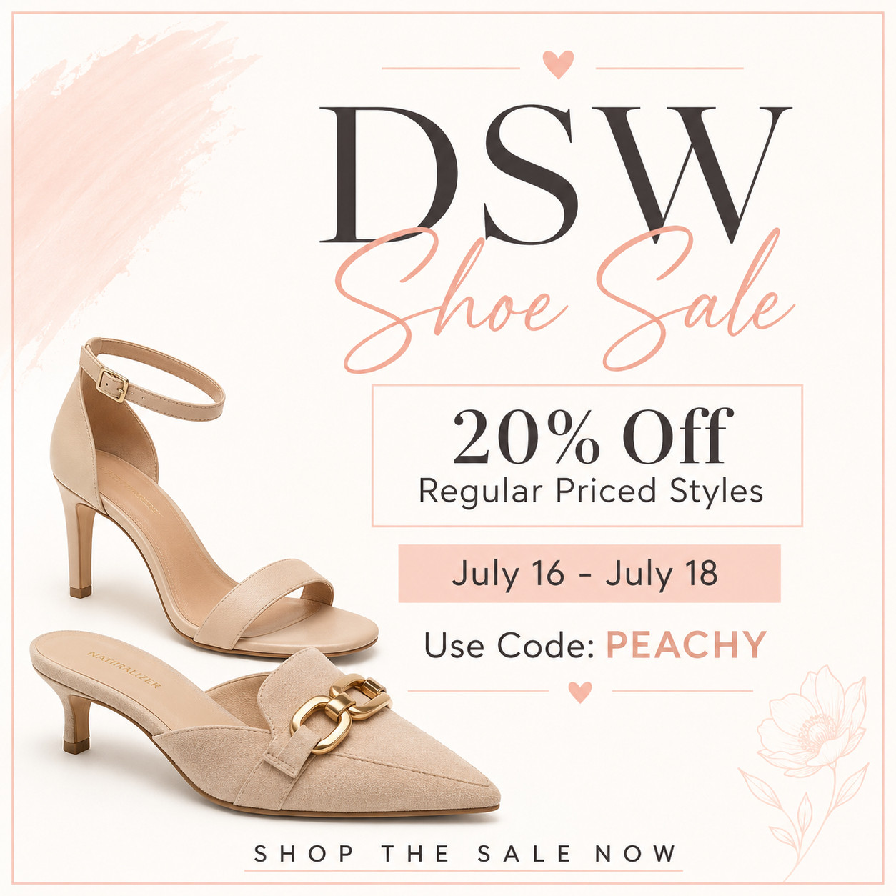 A little shoe shopping never hurt anybody. 👠✨

For three days only, get 20% off regular-priced styles at DSW with code PEACHY.

Whether you need an everyday sneaker, a new work heel, or the perfect summer sandal, now is the time to refresh your shoe rotation.

Sale ends July 18—shop early before your size disappears! 

 #LTKgrwm #LTKootd #LTKOver40