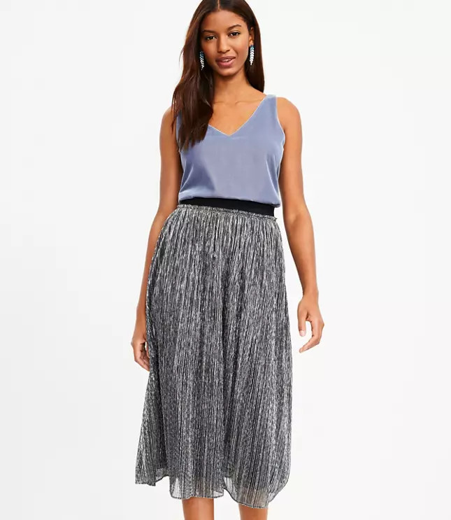 Velvet Waist Shimmer Midi Skirt | LOFT