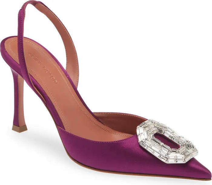 Amina Muaddi Camelia Crystal Buckle Pointed Toe Slingback Pump (Women) | Nordstrom | Nordstrom