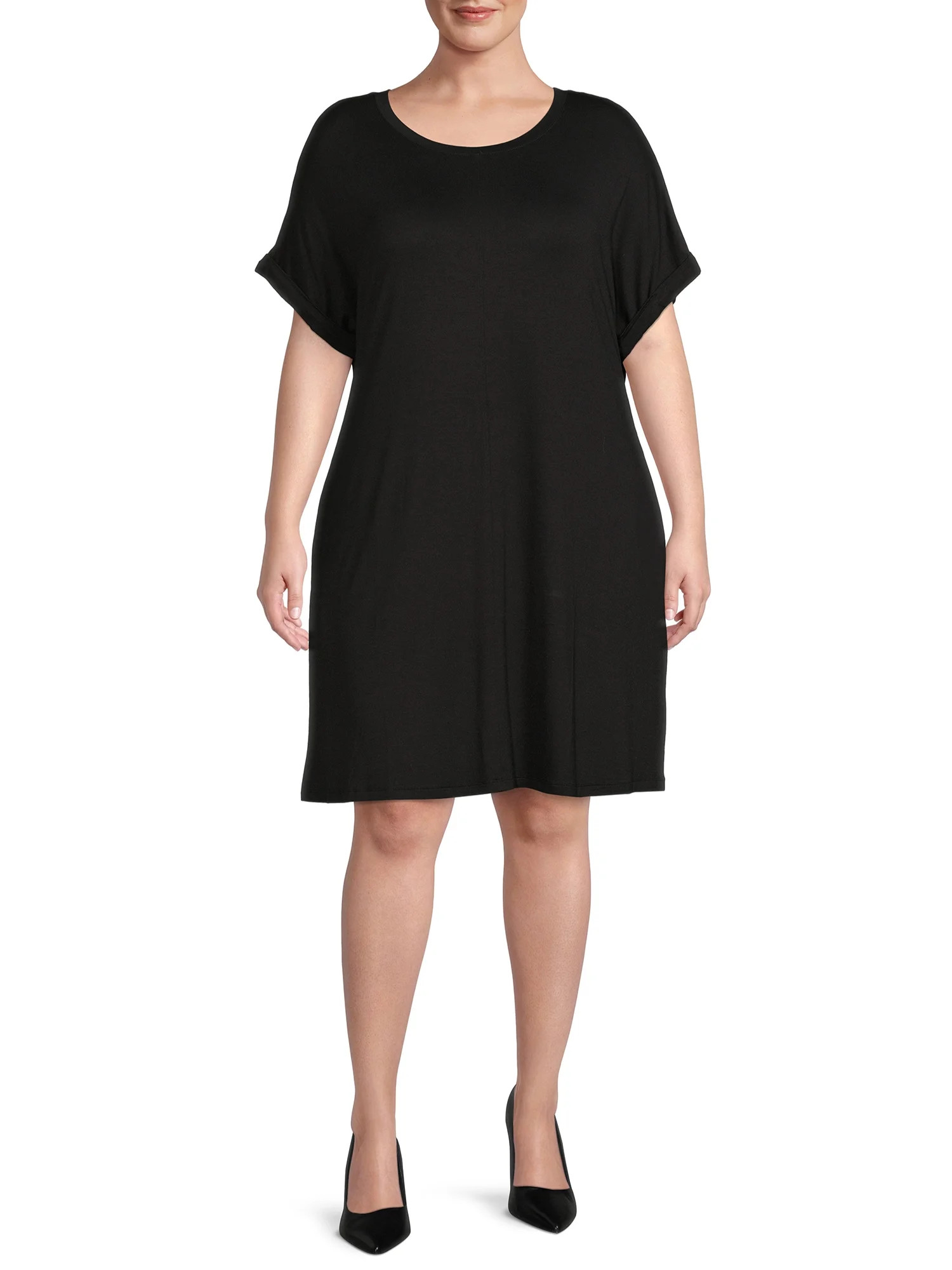 Terra & Sky Women's Plus Size Roll Cuff T-Shirt Dress - Walmart.com | Walmart (US)