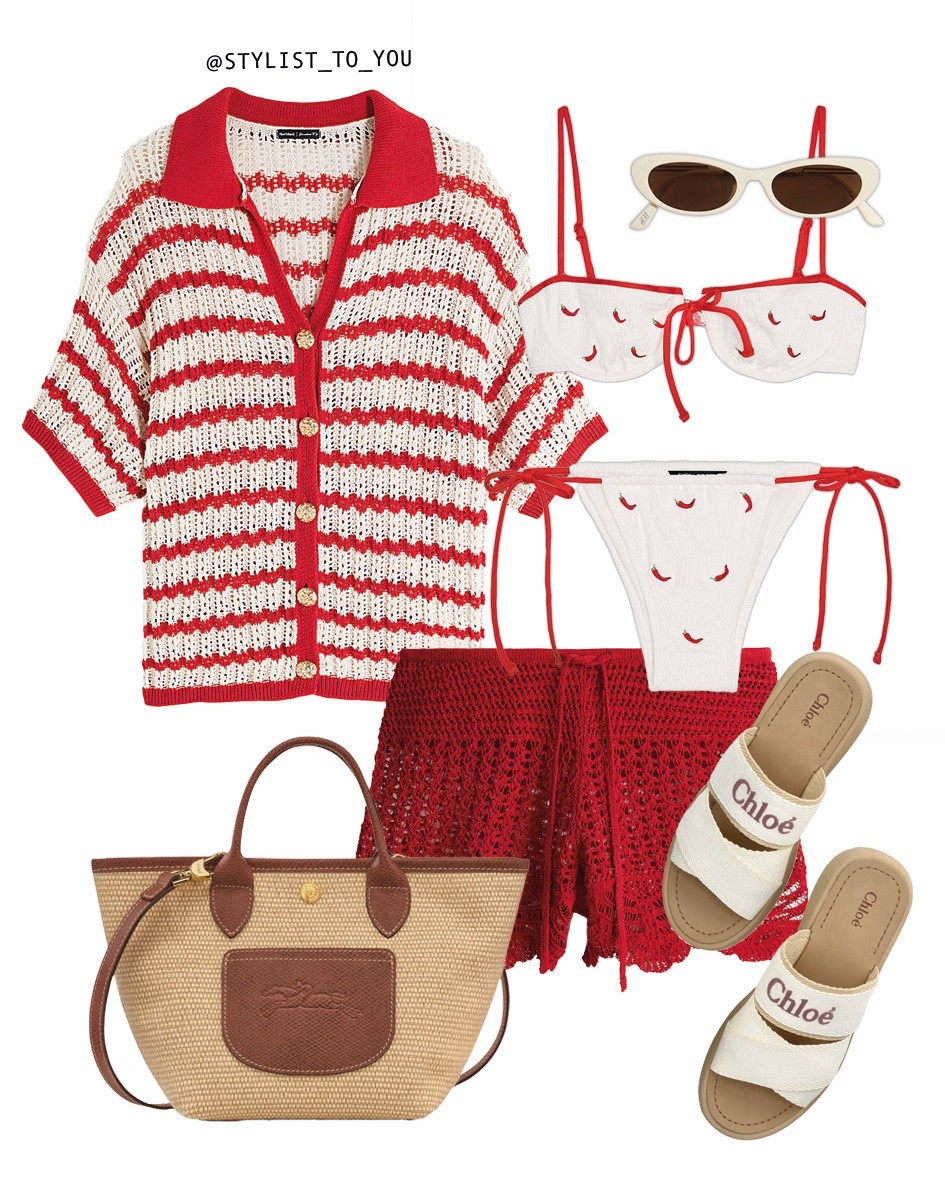Tomato girl Summer 🍅

Flat lay of a playful beach day outfit featuring a red and white striped crochet button-up shirt, red crochet shorts, a white bikini with red chilli prints, white cat-eye sunglasses, Chloé logo slides, and a straw and leather Longchamp tote bag—designed for a chic day by the beach. Food print, bikini, crochet shirt red shorts beach outfit cat eye sunglasses woven tote bag white slides chloé sandals striped knitwear summer layering breezy outfit coastal fashion tomato girl look french girl summer beach essentials sunny day outfit lightweight fabric stylish coverup cute swimsuit coastal walk look weekend getaway relaxed style colorful swimwear playful prints cherry print bikini trendy crochet accessories casual luxe european beachwear summer capsule holiday outfit picnic chic vacation wardrobe breezy set island vibes swim day essential woven accessories crochet texture charming summer outfit

#LTKeurope #LTKuk #LTKsummer