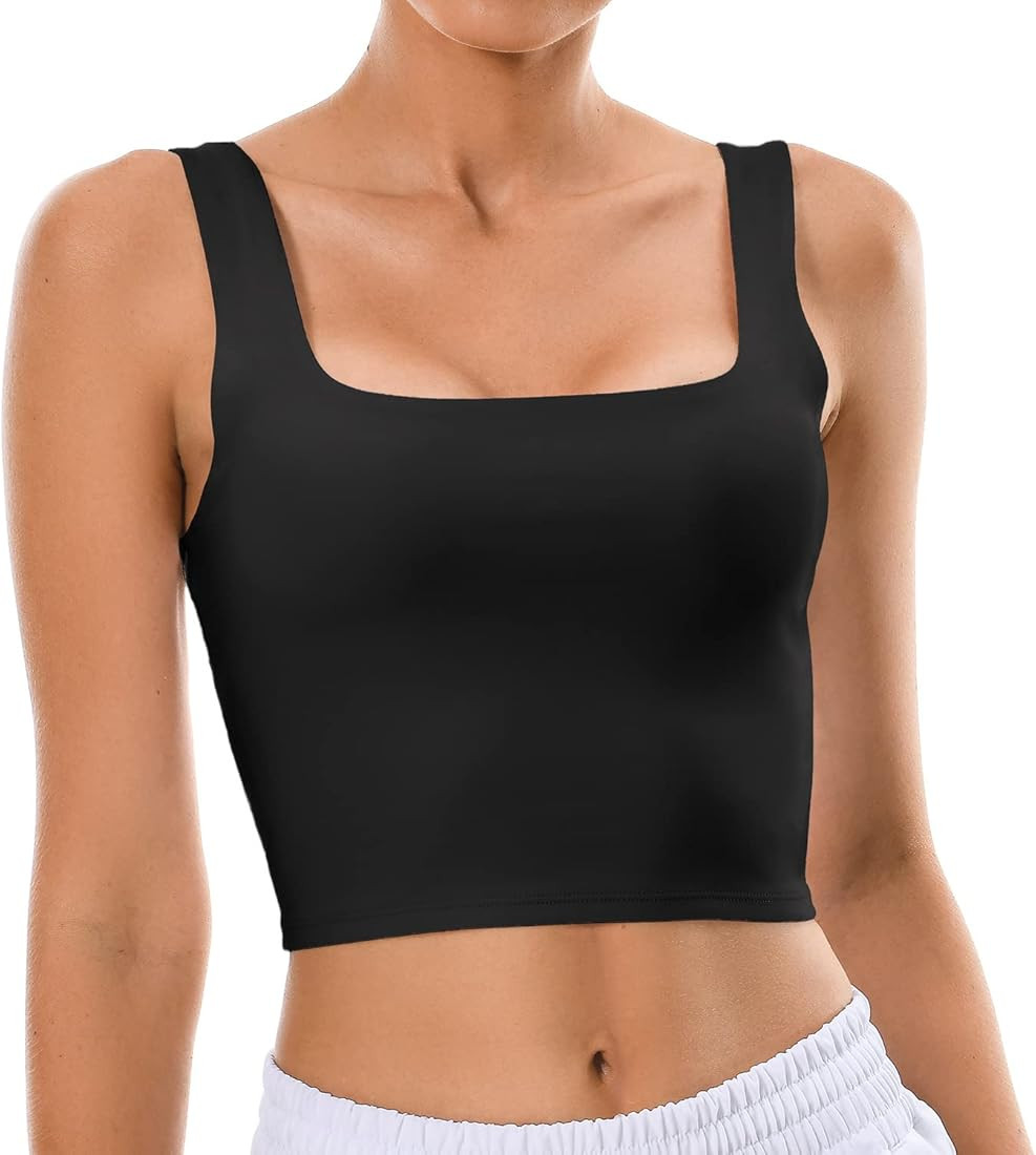 Colorfulkoala Women's Body Contour Square Neck Tank Tops Sleeveless Strappy Crop Doubl... | Amazon (US)