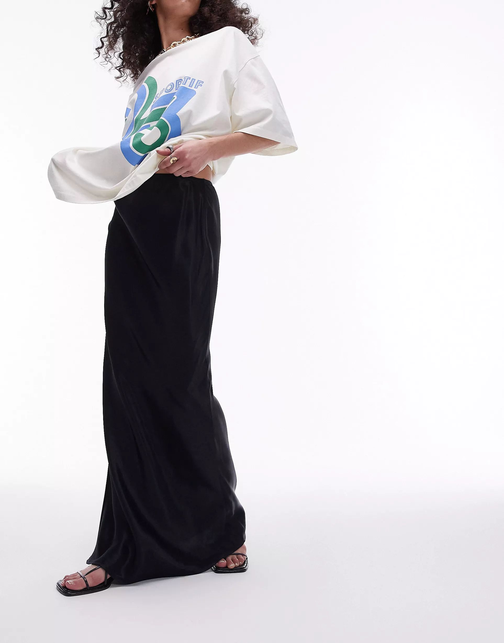 Topshop satin maxi bias skirt in black | ASOS (Global)