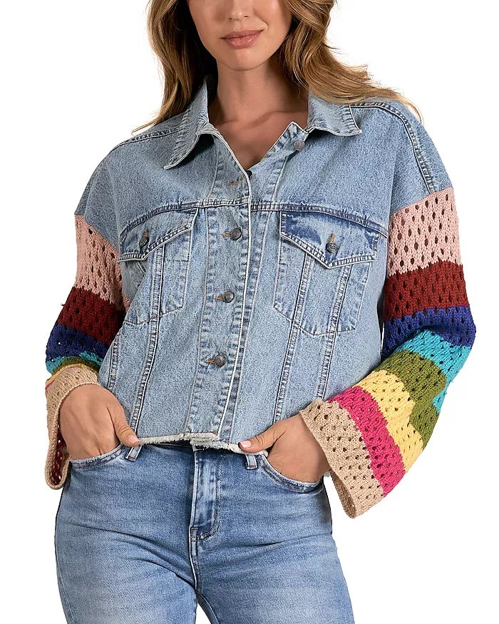 Crochet Sleeve Cropped Denim Jacket | Bloomingdale's (US)