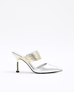 Silver cuff heeled court shoes | River Island (UK & IE)