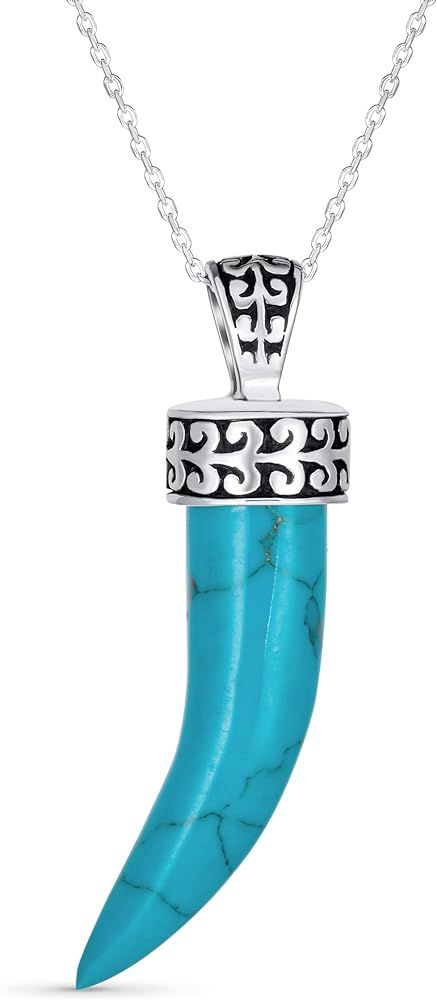 Protection Tooth Amulet White Howlite Black Onyx Blue Turquoise Gemstone Cornicello Italian Horn ... | Amazon (US)