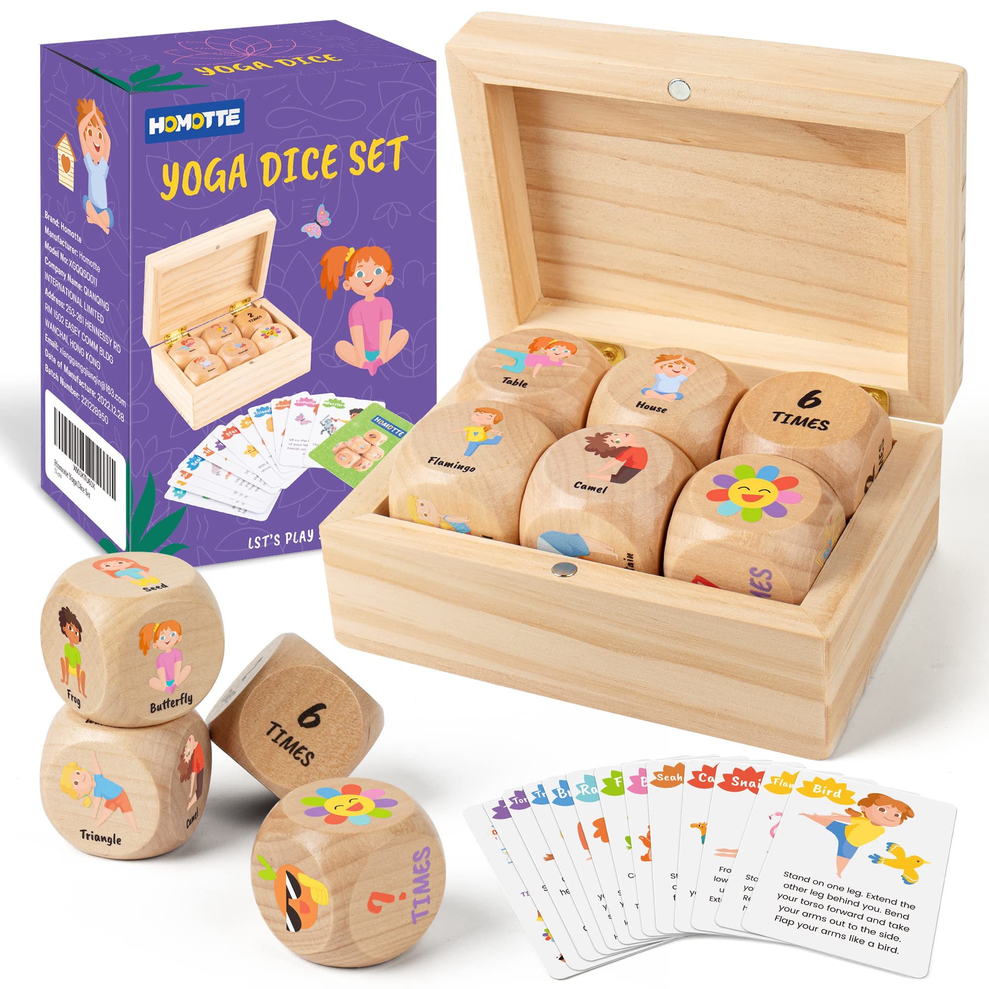 Wooden Yoga Dice Set for Kids, Fun Workout Game with 6 Exercise Dice, 12 Yoga Cards & A Box, Mind... | Amazon (US)