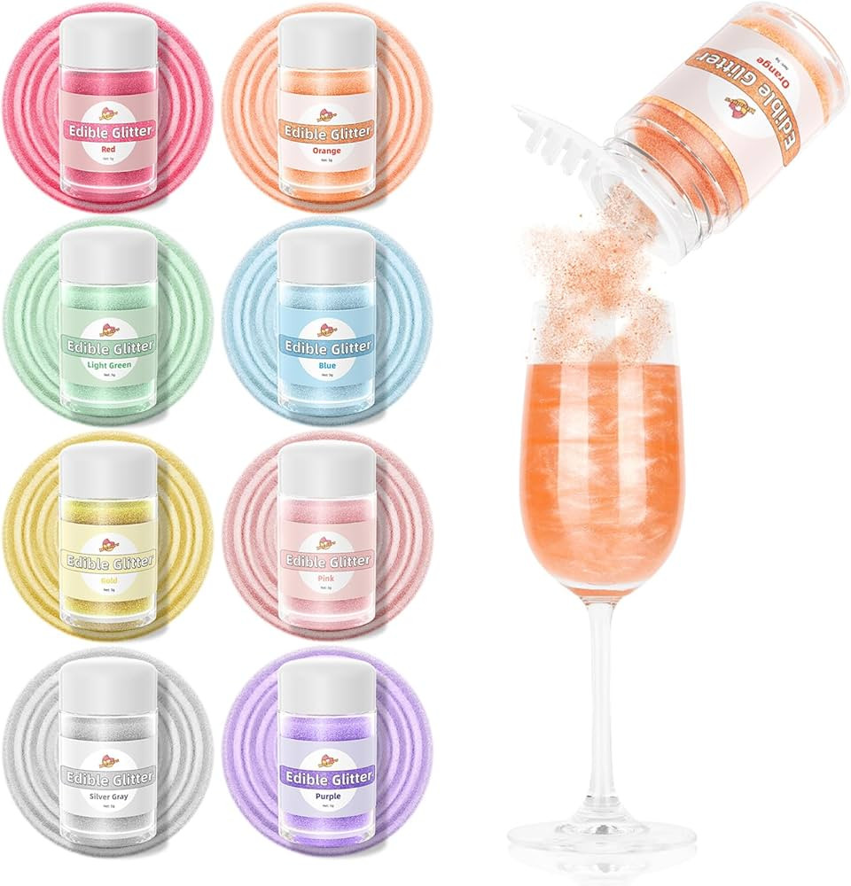 Mtcolors Edible Glitter 8 Colors, Dusting Powders for Cake Decorating, 100% Food Grade Glitter Se... | Amazon (US)