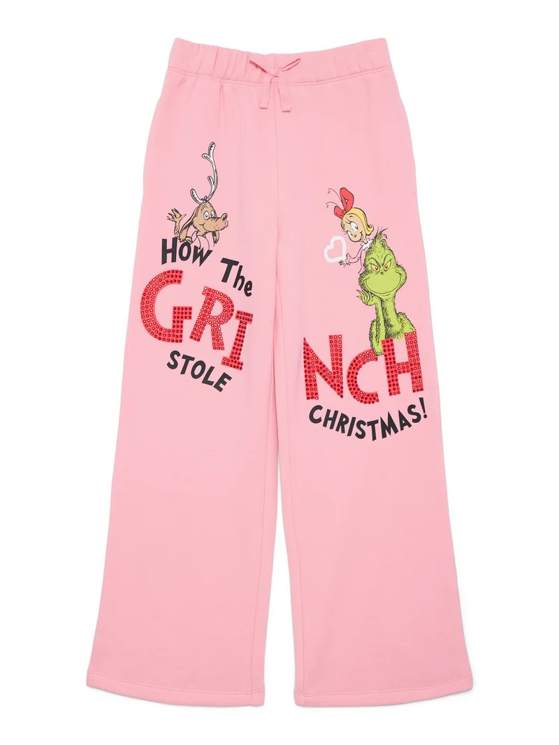 Dr. Seuss Grinch Girls' Embellished Wide Leg Sweatpants, Sizes 4-16 | Walmart (US)