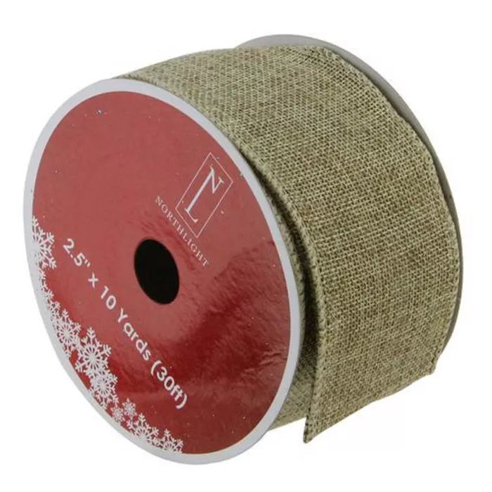 Northlight Faded Green and Brown Burlap Christmas Wired Craft Ribbon 2.5" x 10 Yards | Target