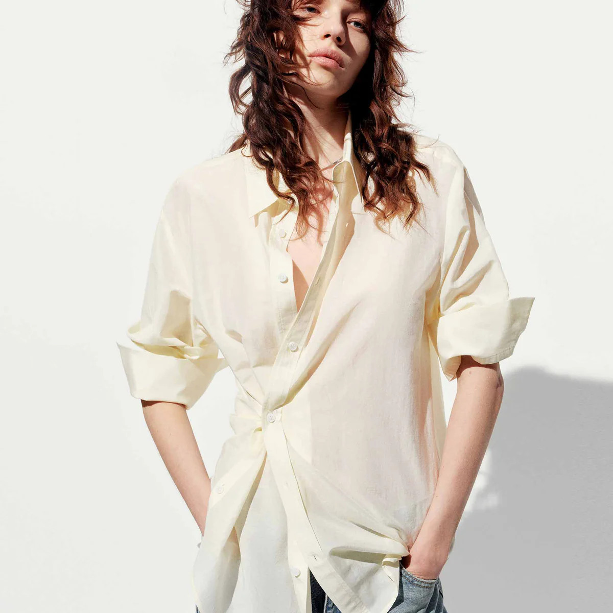 MO&Co. Women's Cotton Silk Lightweight Shirt | MO&Co.