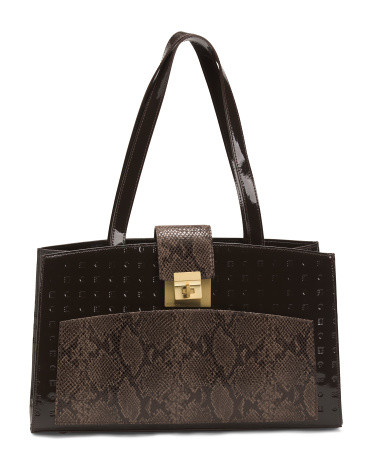 Made In Italy Patent Leather Tote With Front Snake Pocket | TJ Maxx