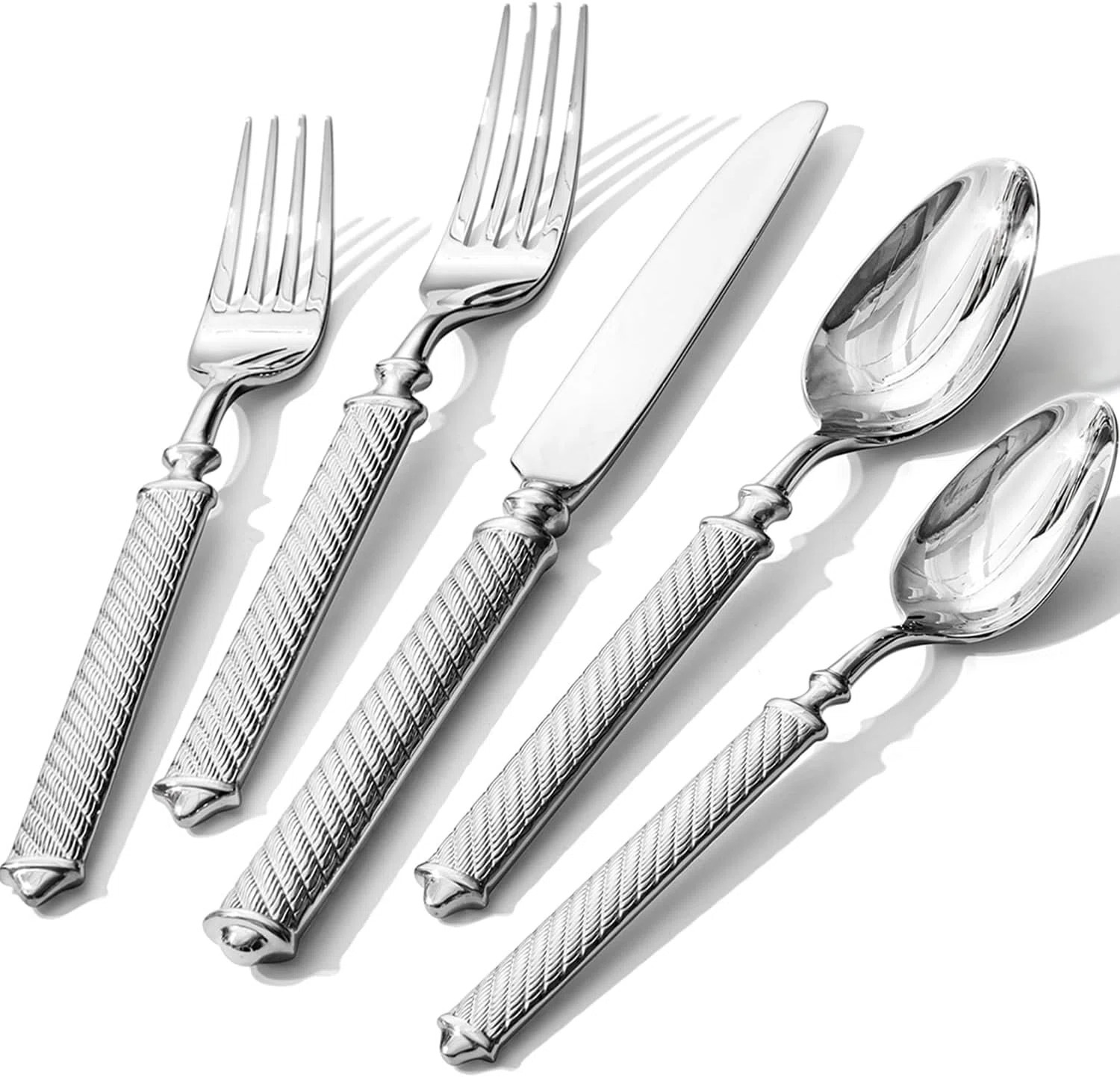 40-Piece Retro Rope-Pattern Flatware Set, Handcrafted 18/10 Stainless Steel Cutlery With Art Deco Design, Dishwasher Safe | Wayfair North America