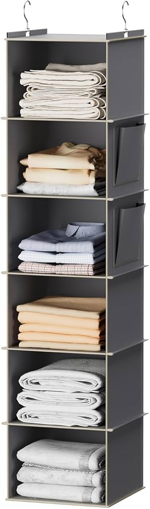 Hanging Closet Organizer and Storage, 6-Shelf Closet Hanging Storage Shelves, Grey | Amazon (US)