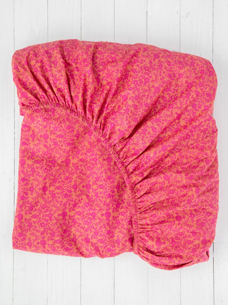 Mixed Print Soft Cotton Fitted Sheet - Pink Ditsy | Natural Life