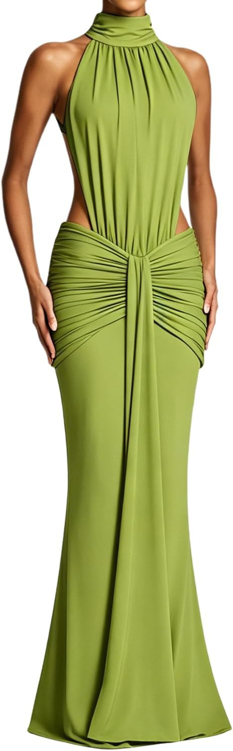 Women's Sexy Halter Sleeveless Cut Out Backless Bodycon Maxi Dress | Amazon (US)