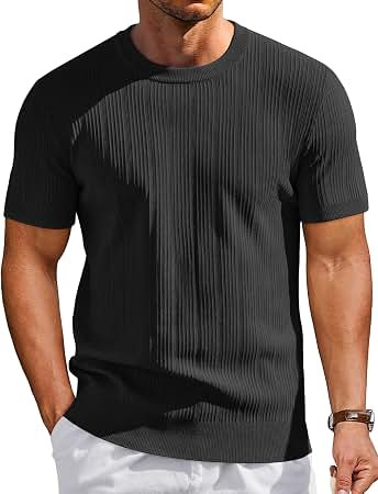 COOFANDY Men's T-Shirts Short Sleeve Knit Shirts Casual Crewneck Ribbed Dress Tee Shirt | Amazon (US)