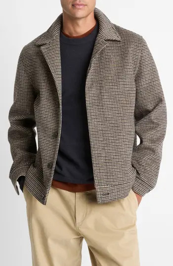 Vince Houndstooth Bomber Jacket in Dark Roast Combo at Nordstrom Rack, Size Large | Nordstrom Rack