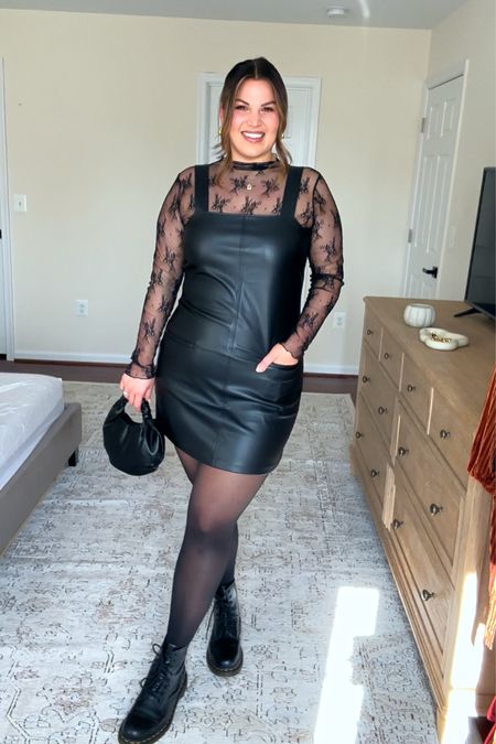 Midsize fall outfit idea! This faux leather dress is fabulous & I love that it can be worn so many different ways. Plus it comes in different lengths & you can even adjust the straps for a customizable fit 👏 

Panties - size XL *use code KELLYELIZXSPANX to save 
Top - size XL
Dress - size large tall 
Tights - size XL
Boots - size 9 *run big, size down
Lip gloss in the shade brown sugar 

#LTKsalealert #LTKmidsize #LTKSale