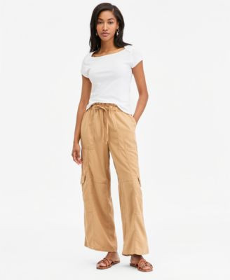 On 34th Women's Pull On Paperbag Cargo Wide Leg Pants, Macy's Exclusive - Cool Olive | Macy's