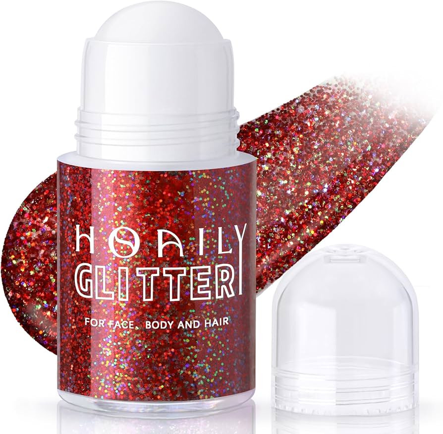Roll-on Red Body Glitter Gel for Face Hair, Christmas Holographic Face Paint Glitter Mermaid Make... | Amazon (US)